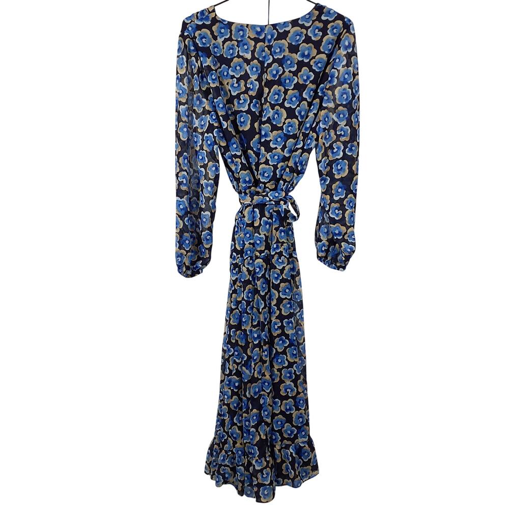 Maggy London Elegant Black/Blue Floral Wrap Dress Size 22w - Picture 3 of 5